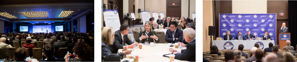 agenda banner depicting various attendees at a conference